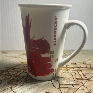 Starbucks 2014 Holiday Red Floral Christmas Ceramic Coffee Tea Mug 12oz